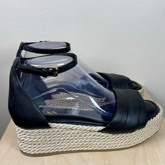 Franco Sarto Espadrille Black leather Sandals Ankle Strap 8.5 Beach Vacation - Picture 3 of 11